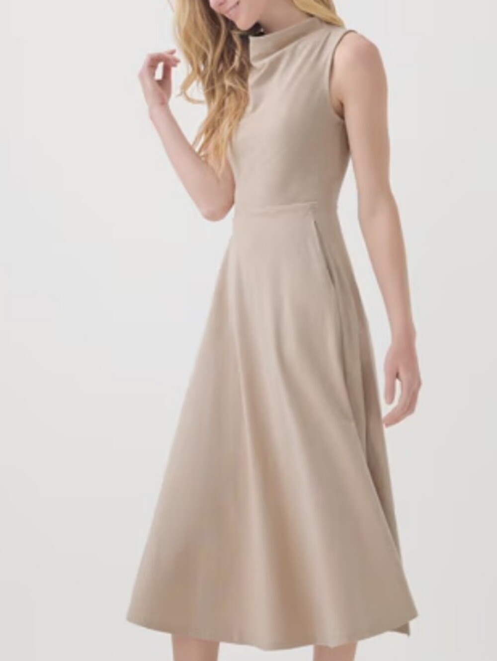 Pact Cowl Neck Midi Dress, M, in Beige